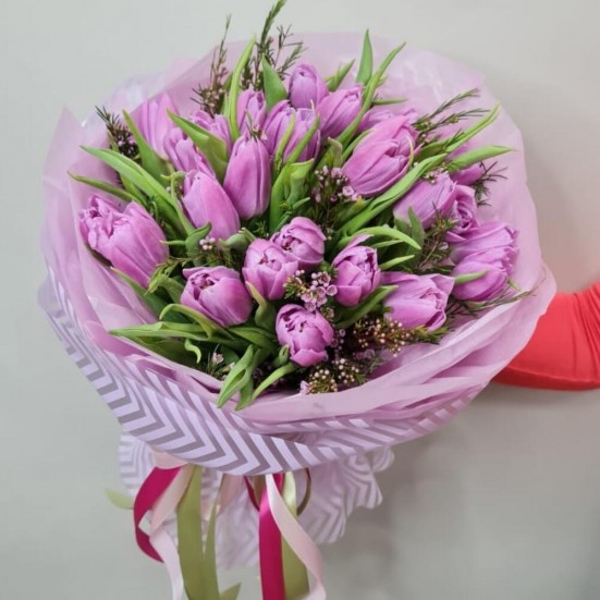 Букет «25 фиолетовых пионовидных тюльпанов» - фото 2